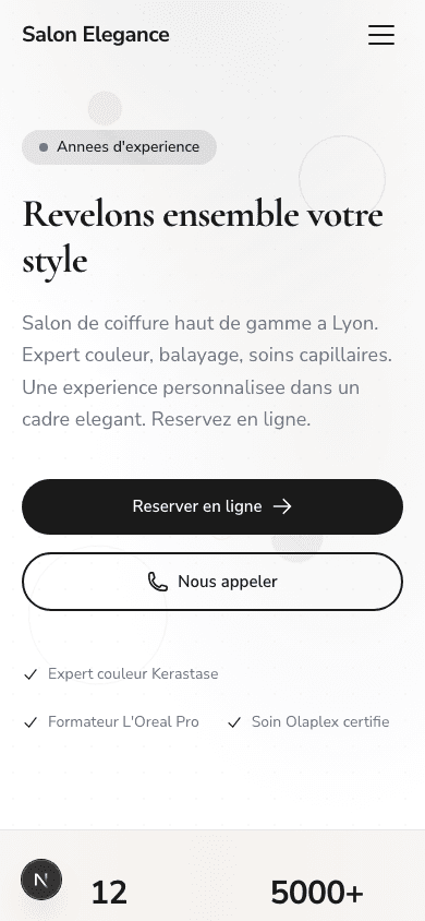 Salon Elegance — vue mobile